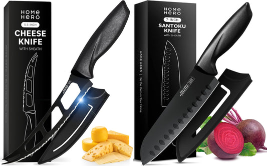 Home Hero 2 Pcs Cheese Knife + 2 Pcs Santoku Knife